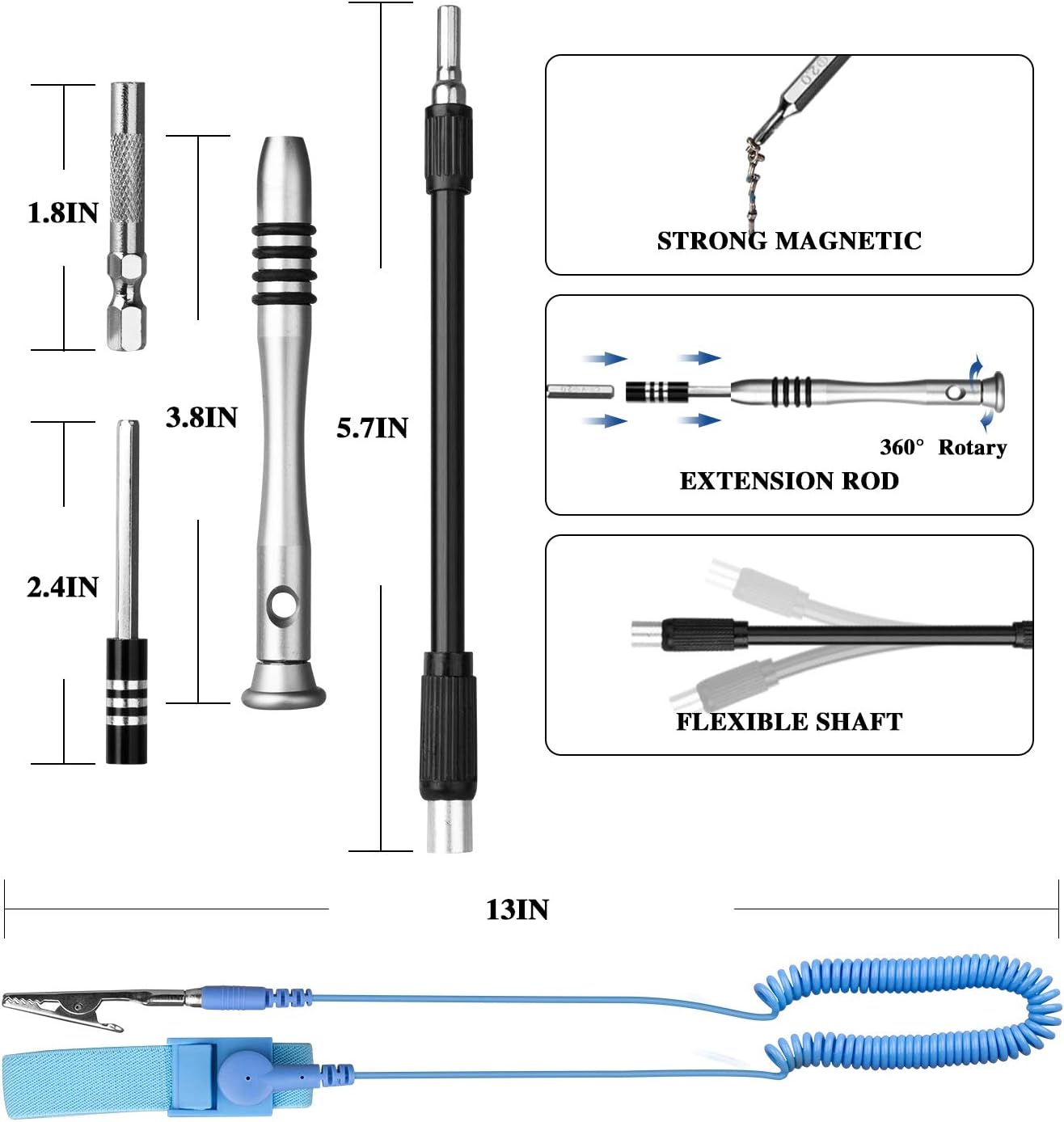 GANGZHIBAO Precision Screwdriver Set,61 in 1 with 56 Bits Screwdriver Kit, Magnetic Driver Electronics Repair Tool Kit for iPhone, Macbook, PS4,Computer, PC, Game,Phone with Anti-Static Wrist Strap: Electronics