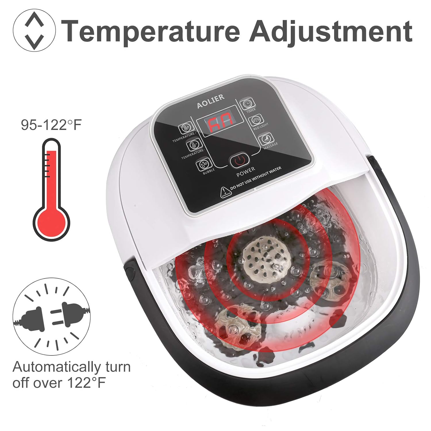 Foot Spa Bath Massager with Heat Bubbles, Automatic Tai Chi Massage Roller and Maize Roller, Red Infrared Light, Medicine Box, Timer and Temp Adjustable Pedicure Foot Soak Tub for Stress Relief: Beauty