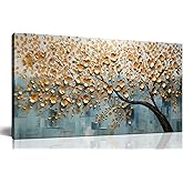 MDHKVPM Tree Painting Wall Pictures for Living Room Gold Canvas Wall Art for Bedroom Ready to Hang 20 x 40 Inch