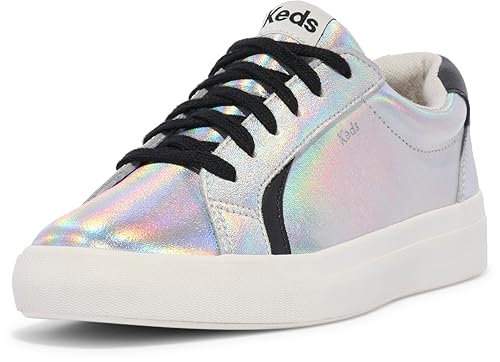 Keds Women's Pursuit LACE UP Sneaker, Silver Iridescent Leather, 13