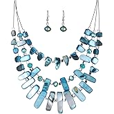 3 Layered Chunky Statement Necklace for Women Beaded Strand Necklaces with Earring Fashion Costumes Collar Necklace Jewelry Sets Gifts for Women