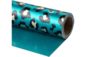 LeZakaa Reversible Wrapping Paper Roll - Leopard & Solid Green for Birthday, Mother's Day, Women's Day - 17 inches x 32.8 Fee