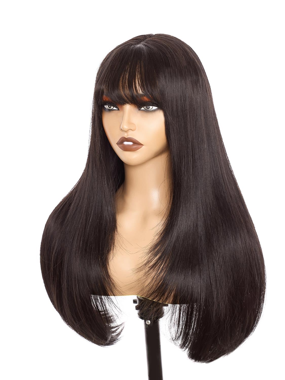 Photo 1 of Twobla Natural Black Wigs With Bangs | 26 Inch Long Straight Layered Synthetic Wig With Curtain Bangs | Heat Resistant, Wear & Go, No Glue Needed | Cosplay & Daily Use