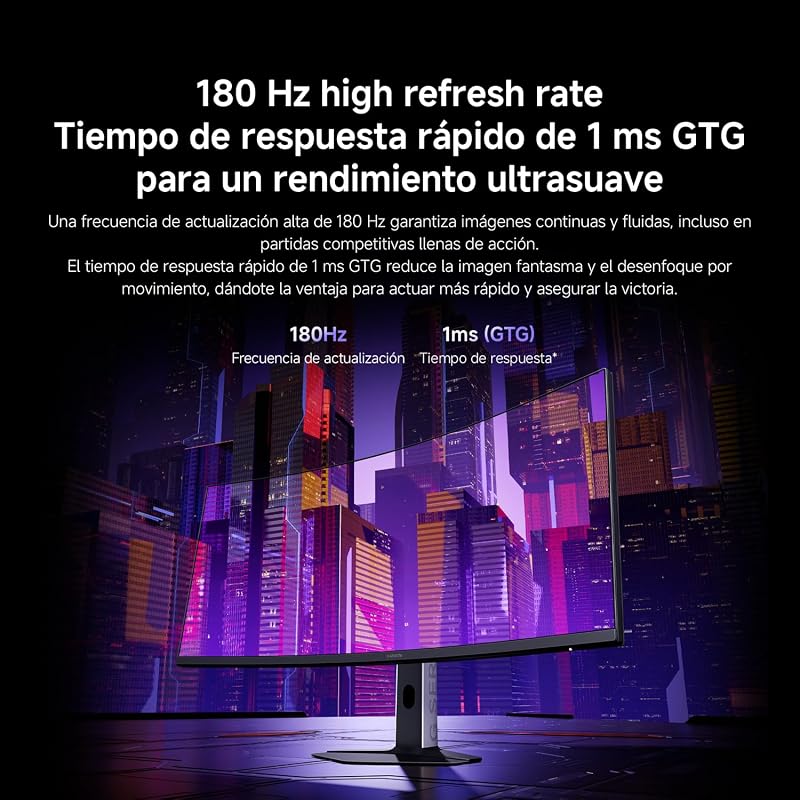 Monitor de Gaming Curvo 2K 34 polegadas, 180Hz, 1ms GTG, 1500R, C34WQDA-RGGL