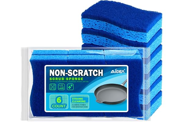 AIDEA Sponges Kitchen, Non Scratch Scrub Sponge, 6Count, Sponges for Non Stick Cookware, Cleaning Sponge for Dishes, Cleans F