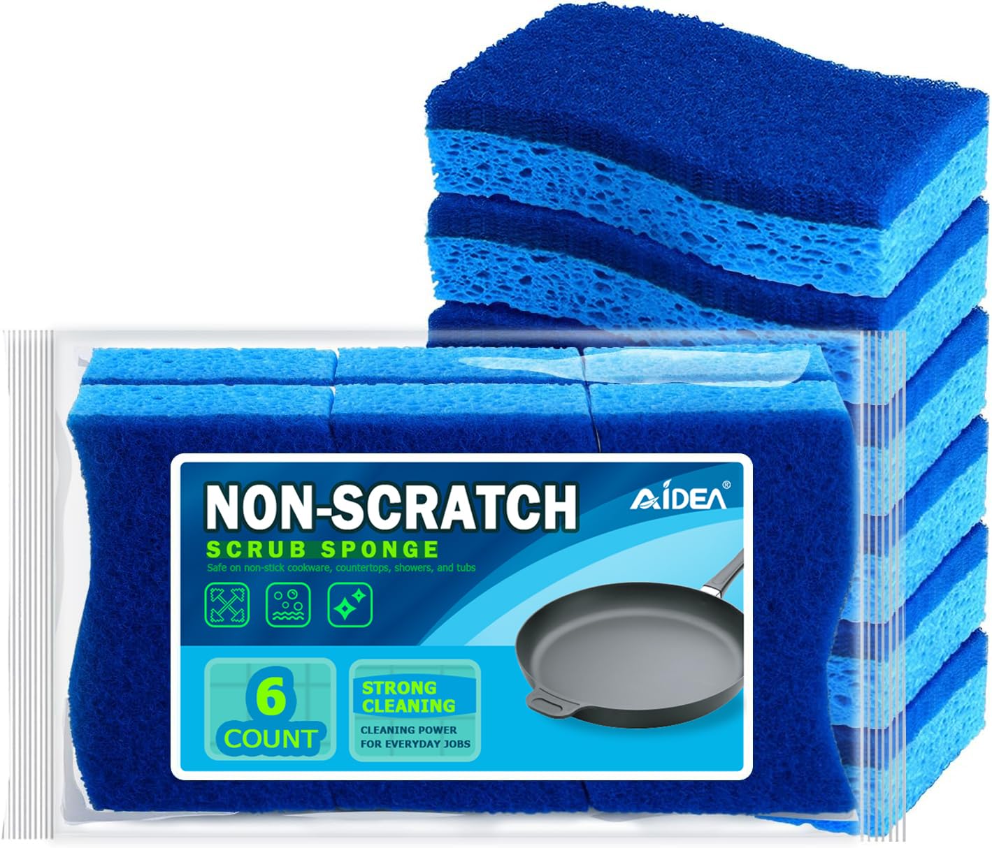 Photo 1 of AIDEA Sponges Kitchen, Non Scratch Scrub Sponge, 6Count, Sponges for Non Stick Cookware, Cleaning Sponge for Dishes, Cleans Fast Without Scratching, Cleaning Power for Kitchen, Bathroom, Household