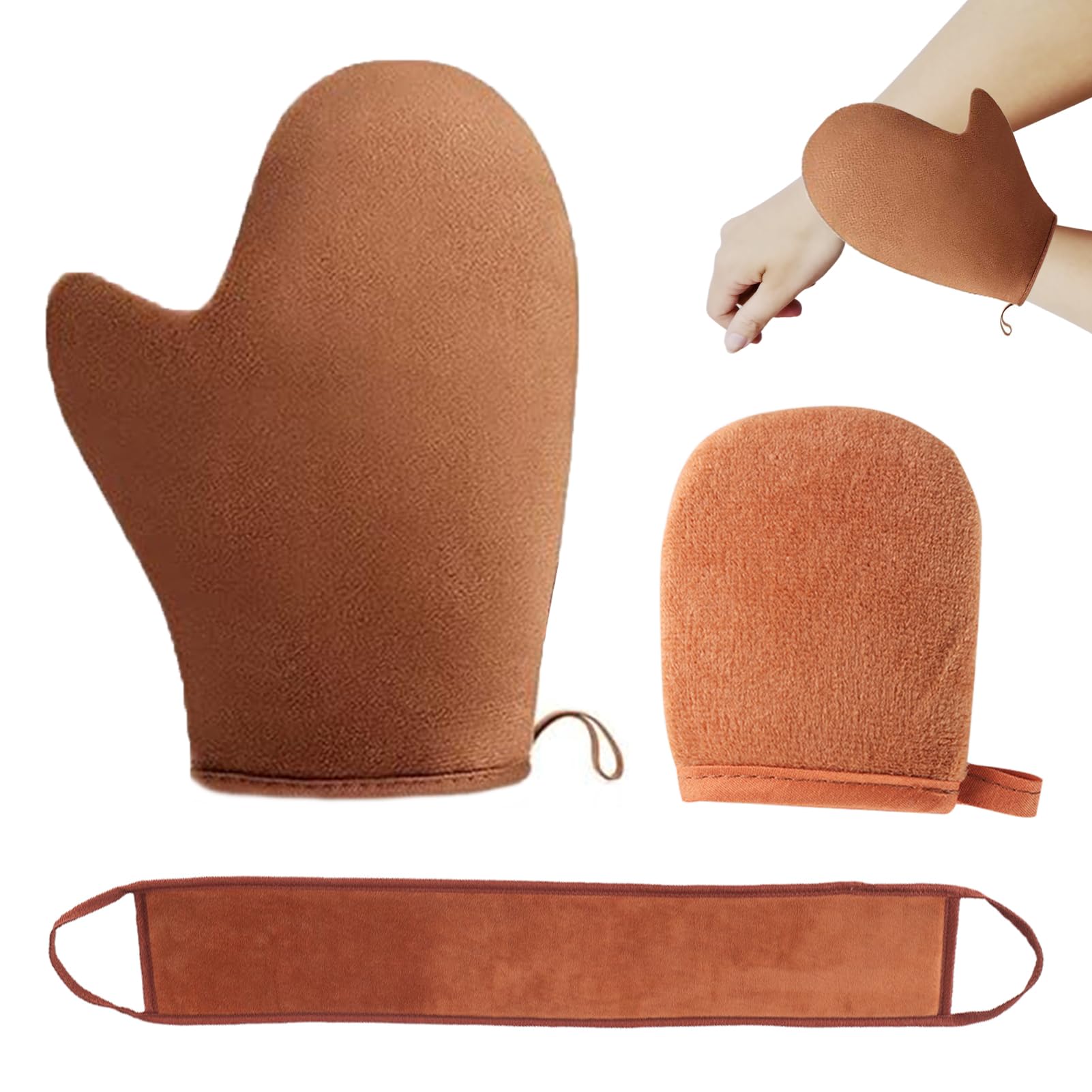 3 in 1 Self Tanning Mitt Applicator Set, Reusable Microfiber Fake Tan Back Applicator Tanner Glove with Thumb, Lotion Applicator for Apply Tanning Lotions Mousses Prevent Stained Hands