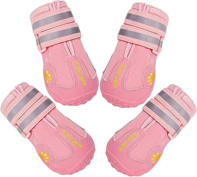 QUMY Dog Boots Waterproof Shoes for Dogs with Reflective Strips Rugged