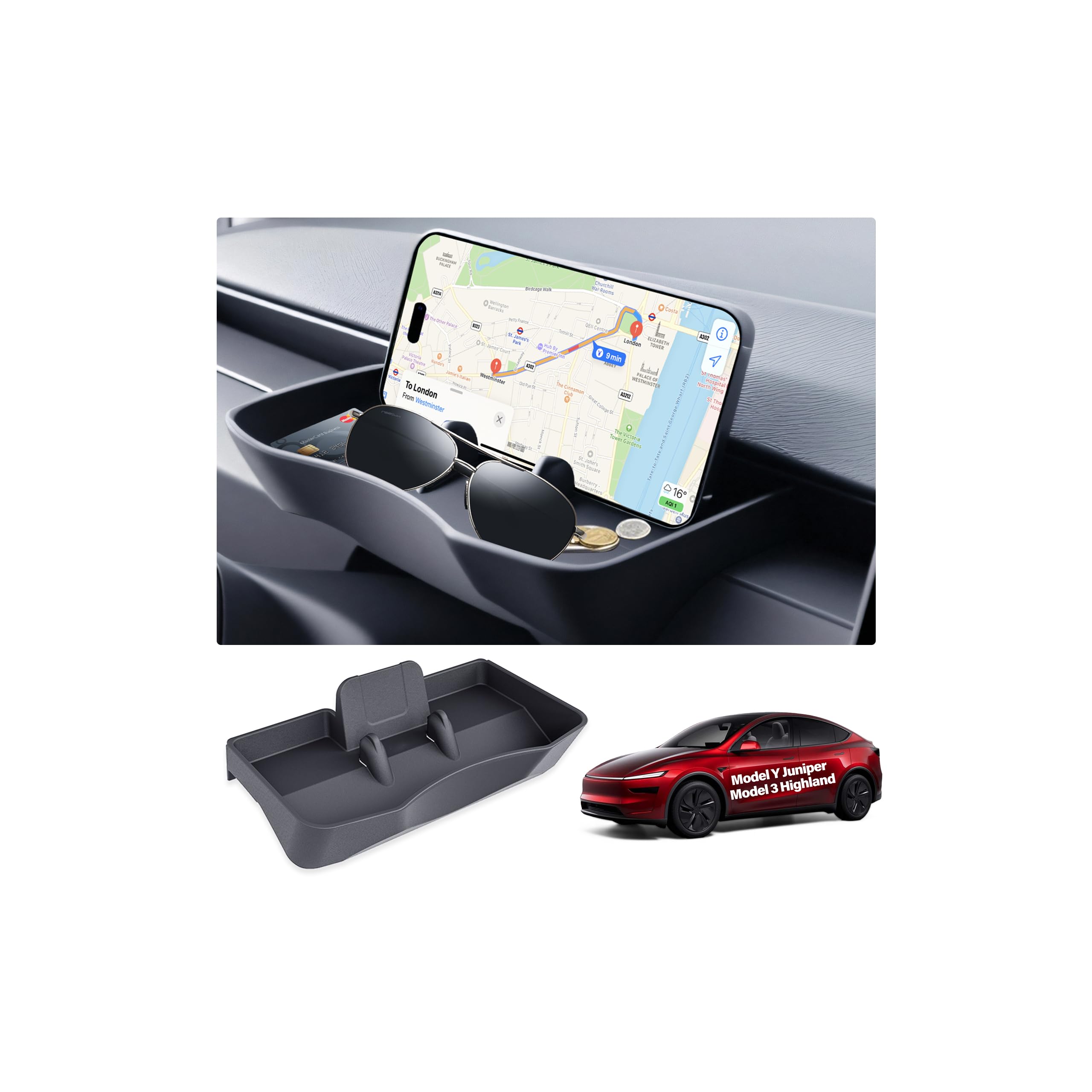 Photo 1 of 2026 Behind Screen Storage Box Model Y Juniper Model 3 Highland Sunglass Phone Holder Interior Accessories Center Console Dashboard Hidden Key Card Phone Holder Storage Box