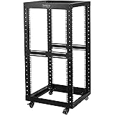 RIVECO 22U Open Frame Server Rack with Wheels- Heavy Duty 4 Post Quick Assembly 19-inch, Stereo Rack Rolling Network Shelf Black