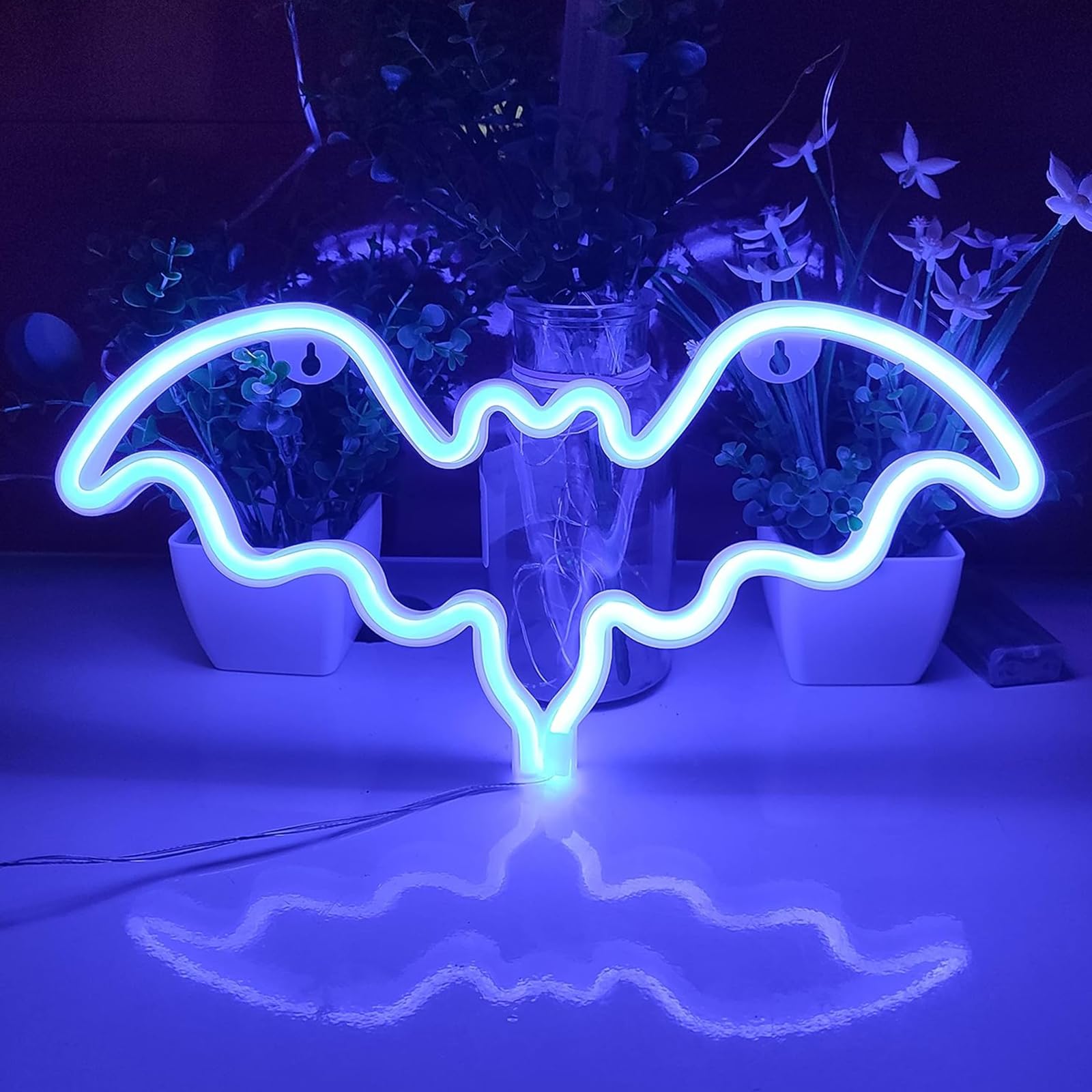 Bat Neon Sign,Neon Light Sign,LED Neon Bat Lights, Halloween Neon Sign for Wall Decor, Festival Party,Bar,Room Décor,Kids Gift, Halloween Decoration LED Neon Light Sign (Blue)