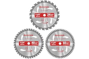 REVVSTARK 3 Pack 7 1/4 Circular Saw Blade 24T&40T&60T Combo, TCT ATB 24T Framing, 40T Ripping & Crosscutting, 60T Finish Saw Blade for Various Wood Cutting, 5/8" Arbor, Fit Dewalt Craftsman Ryobi Milwaukee