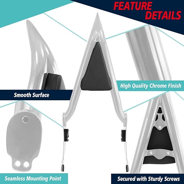 YHMOTO DETACHABLE SISSY BAR PASSENGER BACKREST 22″ INCH REAR PAD FIT FOR HARLEY TOURING MODELS 2009-2025 ROAD KING ULTRA CVO LIMITED STREET GLIDE ROAD GLIDE ELECTRA GLIDE (CHROME)