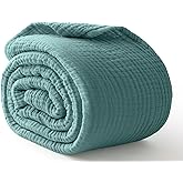 100% Cotton Muslin Blanket Large 50" x 70", 6 Layers Breathable and Lightweight Cotton Throw Blanket for Bed and Couch, Soft Quilt Bedspread, Gauze Blanket for Adults All Season, Teal