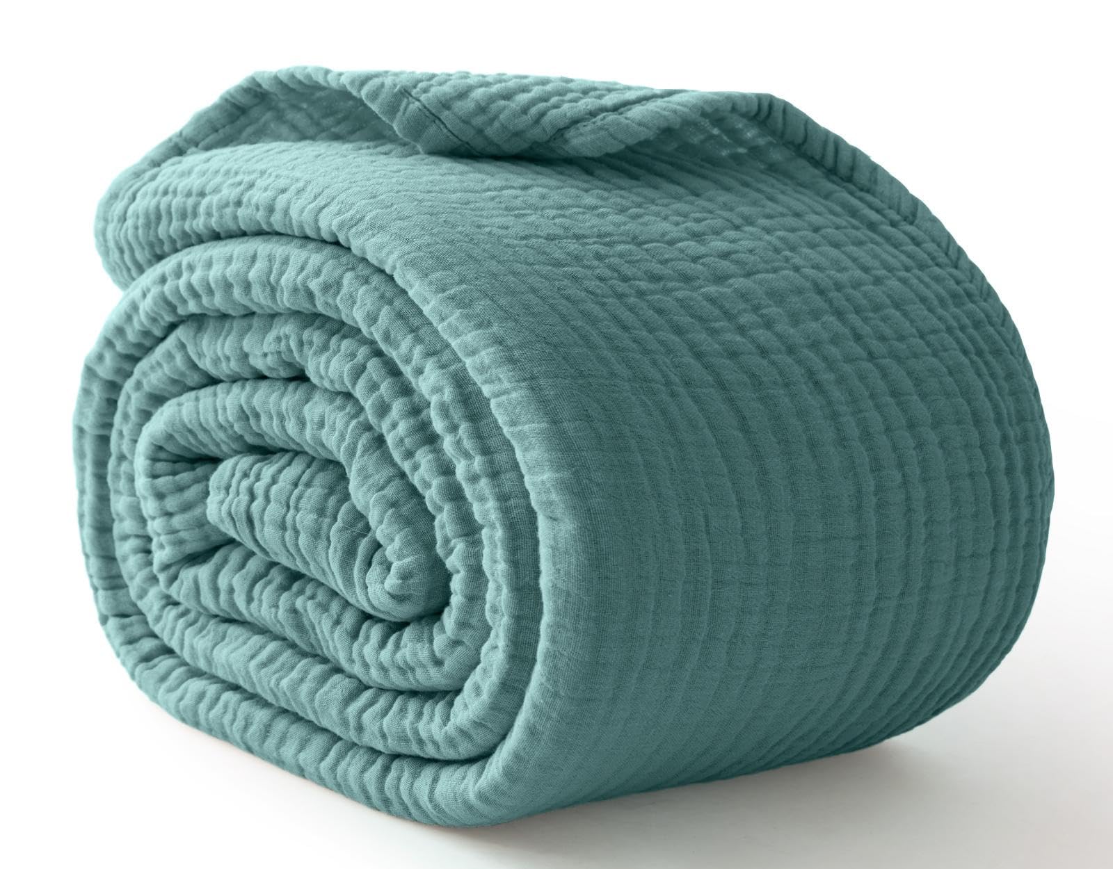 Photo 1 of 100% Cotton Muslin Blanket Large 50" x 70", 6 Layers Breathable and Lightweight Cotton Throw Blanket for Bed and Couch, Soft Quilt Bedspread, Gauze Blanket for Adults All Season, Teal