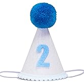 GORNZX Glitter Blue Birthday Crown for Baby Boy, 2nd Birthday Party Hat with Pom Pom