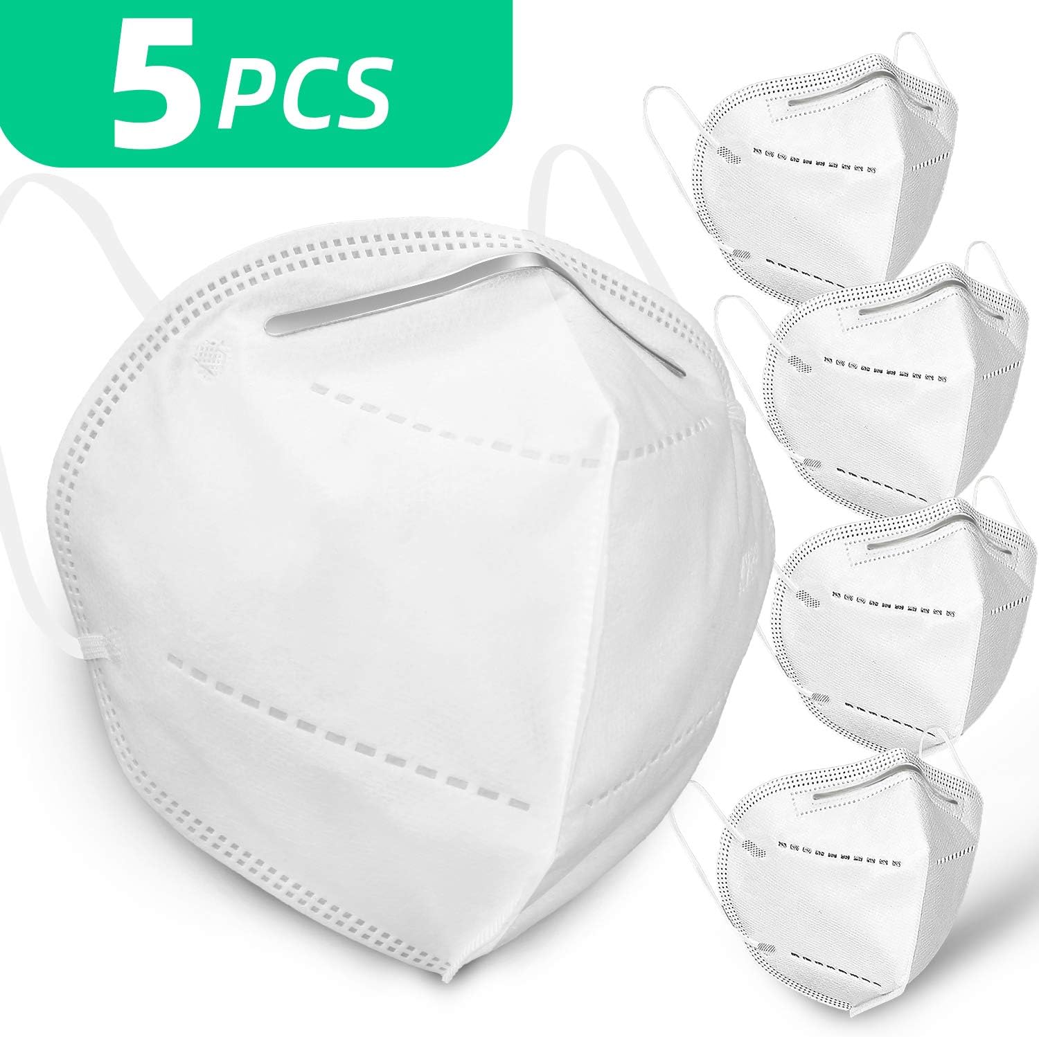 N95 KN95 Masks, Respirator Face Mask, Anti-Pollution Protective Mask, Protection Mouth Mask Cup Mask, Dust Filter Mouth Cover, 4 PLY, with Ear Loops, 5PCS