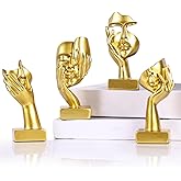 GrivSheen 4 PCS Gold Thinker Statue Set – Abstract Sculptures Home Decor for Bookshelf, Office, TV Stand Knick Knacks – See No Evil, Hear No Evil, Speak No Evil Figurines, Unique Gift for Women