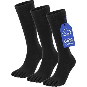 Deepfuls Cotton Toe Socks for Men Women,Knee High Five Finger Socks,Breathable Soft for Long Standing