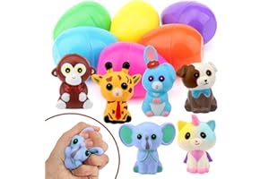 Sizonjoy 6 Pack 3.92" Filled Easter Eggs with Squishy Toy, Jumbo Slow Rising Toys Stress Relief Super Soft Squeeze Kawaii Animal for Kids Party Favo
