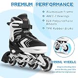 Nattork Adjustable Inline Skates for Boys 8-12 8 Illuminating Wheels Black view 3