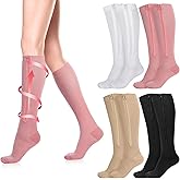 Tarpop 4 Pairs Women Zipper Compression Sock Colorful 20-30mmhg Compression Stockings with Zipper for Women Swelling Edema