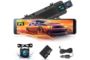NHOPEEW 10 inch IPS LCD Touch Screen Rear View Mirror Camera - Front and Rear Mirror Dash Cam with Loop Recording, G-Sensor, Parking Monitor, Split Screen + 64G TF Card + Backup Camera