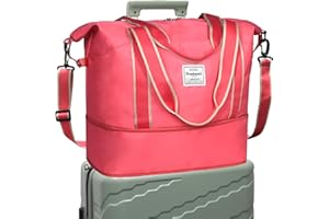 DMLuna Travel Duffel Bag, Tote Sports Gym Bag, Shoulder Overnight Weekender Bag for Women & Men, Hospital bag, Expandable Duffel Bag with Trolley Sleeve/Wet Pocket