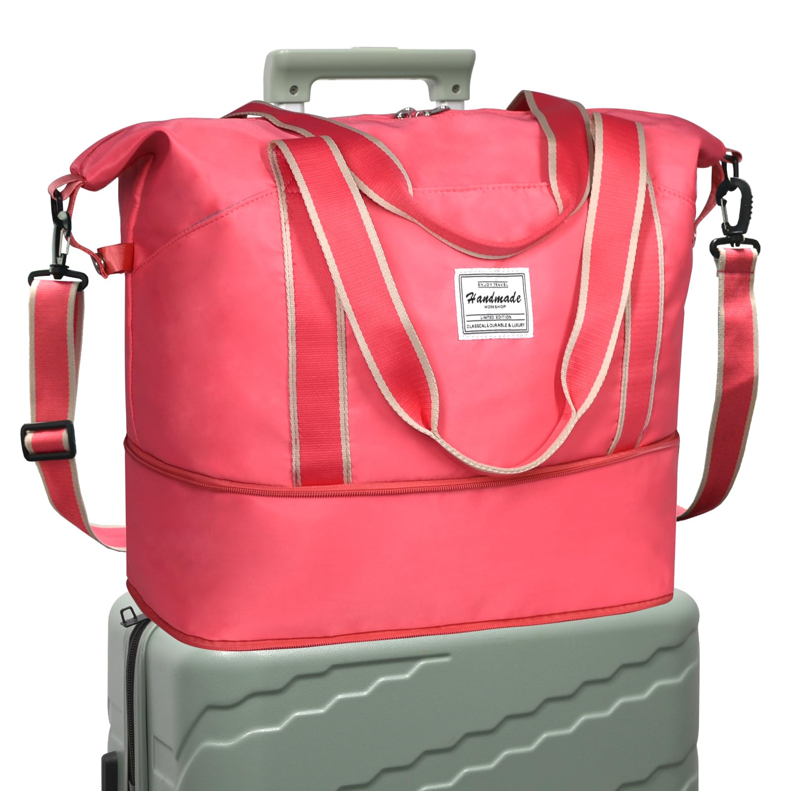 DMLuna Travel Duffel Bag, Tote Sports Gym Bag, Shoulder Overnight Weekender Bag for Women & Men, Hospital bag, Expandable Duffel Bag with Trolley Sleeve/Wet Pocket