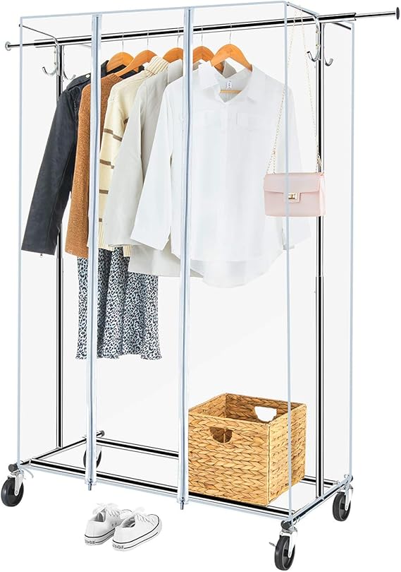 Greenstell Freestanding Garment Rack with PVC Cover on Lockable Wheels