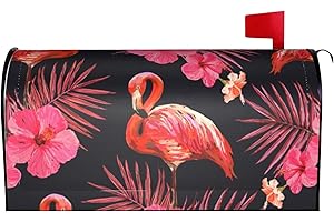 Duduho Flamingo with Tropical Palm Leaves and Hibiscus Flower Mailbox Cover Magnetic Mailbox Wraps Post Box Cover Décor 21x18 in