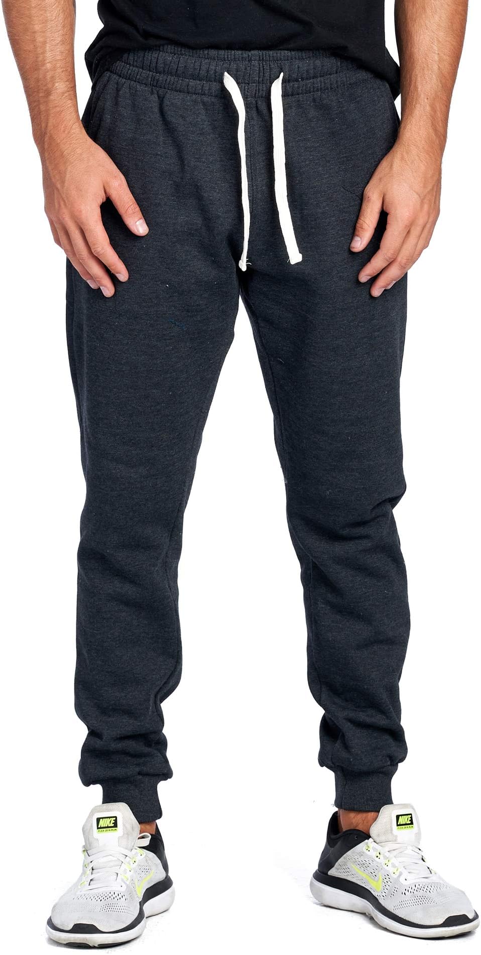 PROGO USAMen's Joggers Sweatpants Basic Fleece Marled Jogger Pant Elastic Waist