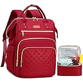 Lunch Backpack, 15.6 inch Laptop Backpack with Insulated Lunch Bag, Backpack Cooler for Women, Large Travel Backpack Lunch Box Compartment, Work Computer Backpack, Teacher College Book Bag, Red