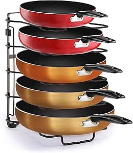 Simple Trending Adjustable Pan and Pot Lid Organizer Rack Holder, Kitchen Counter and Cabinet Organizer, Bronze