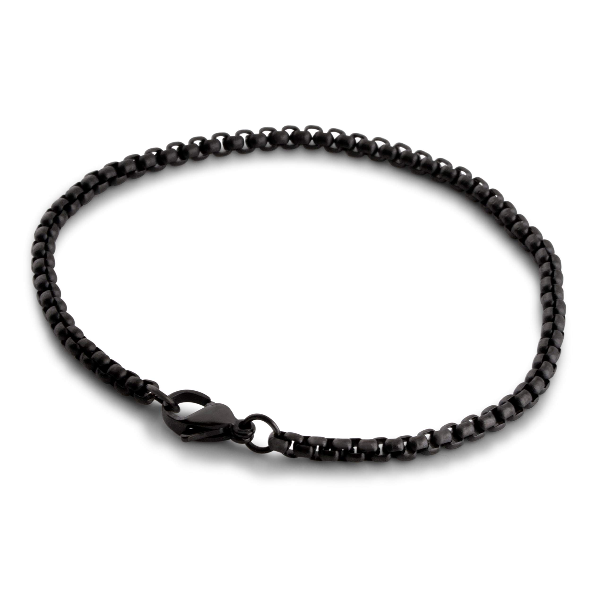 Akitsune Baca Chain links Bracelet | 3mm diameter | Box Rolo Chain Men Women stainless steel carabiner Minimalist - Black 21cm