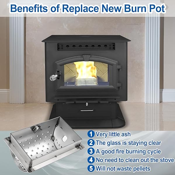 BARBQTIME 891297 BURN POT REPLACEMENT FOR US STOVE AMERICAN HARVEST 6039, 6033, 6037, 6039T, 6035, 6039HF PELLET STOVES, STAINLESS STEEL BURNPOT FOR BRECKWELL PELLET STOVE SP6000