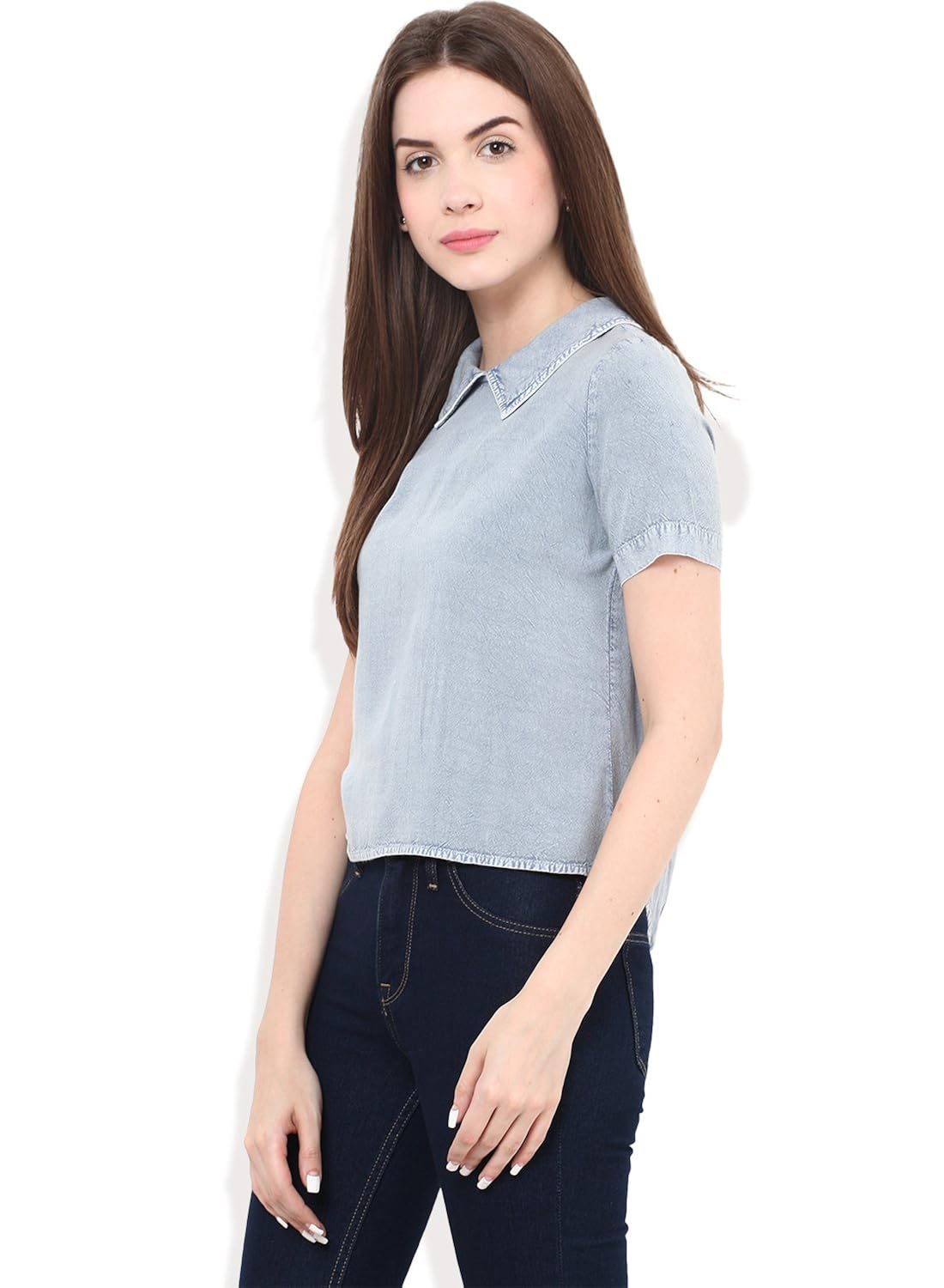 free & young shirt collar crop top with back tie up
