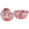 Crow Canyon Enamelware - 3 Piece Mixing Bowl Set - Red on White Marble