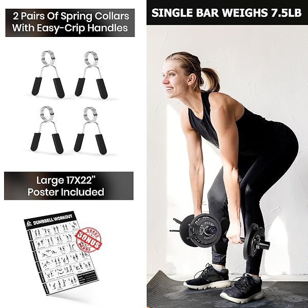 LIONSCOOL 16″ LOADABLE DUMBBELLS PAIRS, SOLID STEEL OLYMPIC DUMBBELL HANDLES FOR 2″ PLATES, HOME GYM STRENGTH TRAINING, INCLUDES 4 SPRING COLLARS