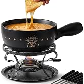 Artestia Ceramic Fondue Pot Set for Cheese &amp; Chocolate | 2L Fondue Set for 6 People with Burner, Stand &amp; Forks, Swiss Style Melting Pot for Party, Date Night &amp; Gift