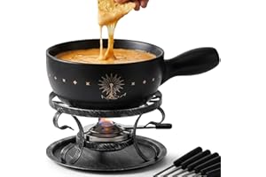 Artestia Ceramic Fondue Pot Set for Cheese & Chocolate, 2L Fondue Set for 6 People with Burner, Stand & Forks, Swiss Style Melting Pot for Party, Date Night & Gift
