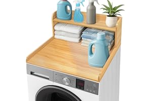 Royxen Washer Dryer Countertop with Shelf,2-Tier Laundry Countertop for Single Washer and Dryer,Soild Wood Core Washer Dryer Topper for Laundry Room Organization (Oak)