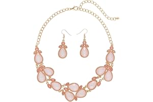 Firstmeet Shiny Resin Water Drop Collar Necklace with Earrings