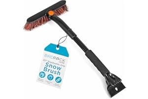 BIRDROCK HOME 20” Snow Brush w/Ice Scraper for Car | 9.5” Wide Bristle Brush, Lightweight w/Pivoting Head | Ergonomic Grip Cleaner - SUV, Truck, Windshield, Roof & Windows | Winter Broom