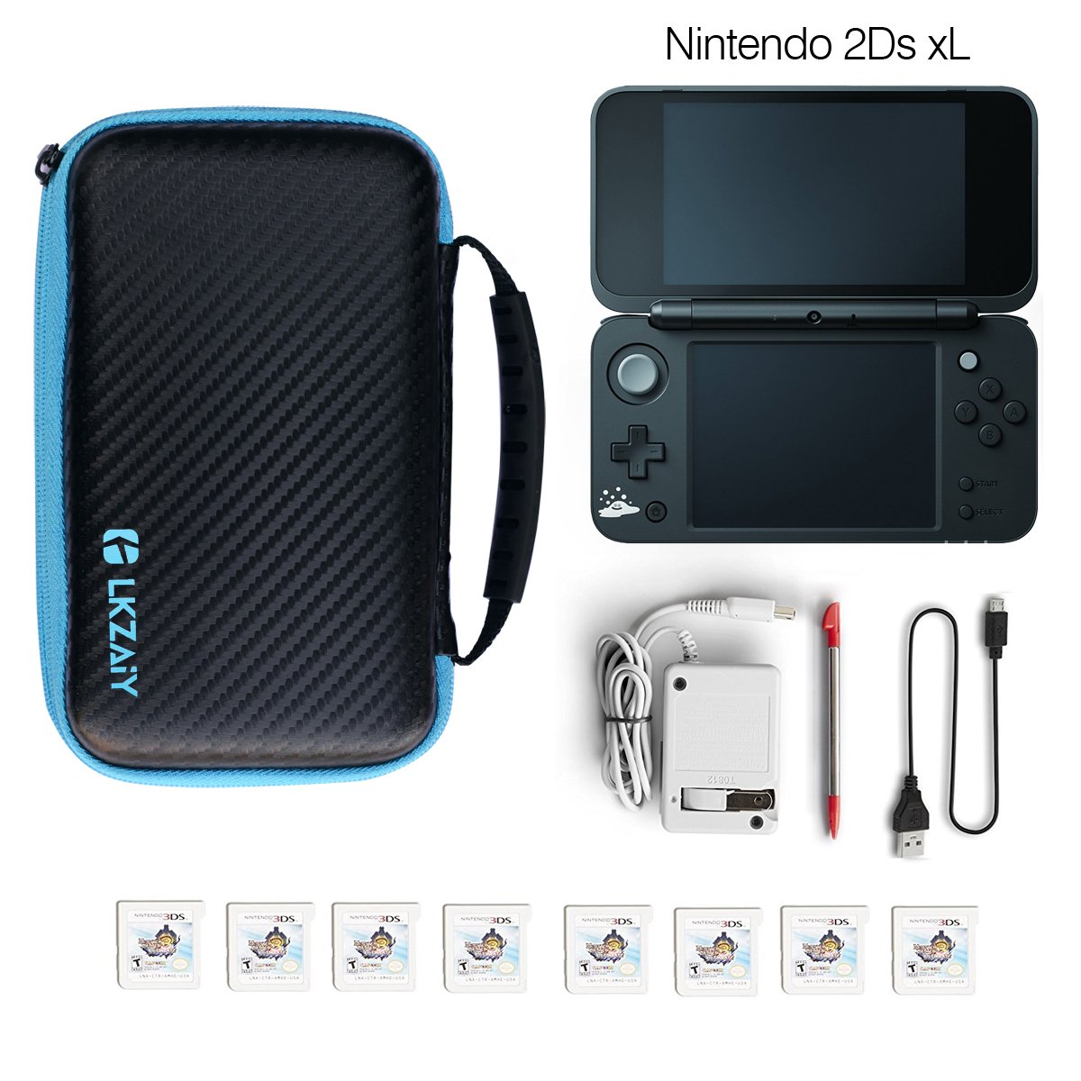 LKZAIY New Nintendo 3DS XL and 2DS XL Travel Carrying Case - Fits Wall Charger - Includes XL Stylus, 8 Game Storage, Accessories Pocket, Hard Shell and Screen Cloth(Black)