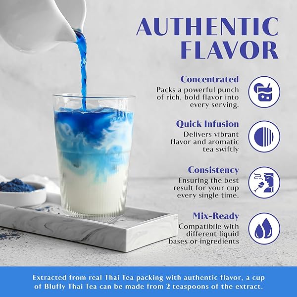 CHABAMBOO PREMIUM BLUE FLY THAI TEA EXTRACT – AUTHENTIC CONCENTRATE/SYRUP – PERFECT FOR THAI ICED/MILK TEA, BAKERY, DESSERT RECIPES (8.5 FL OZ, PREMIUM BLUE FLY)