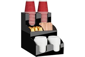 MYITYARD Coffee Station Organizer, 3-Tier Coffee Bar Accessories for Countertop, Acrylic Condiment and Cup Storage Organizer, 6 Compartments, Cup and Lid Holder for Pods, Syrup, Stirrer
