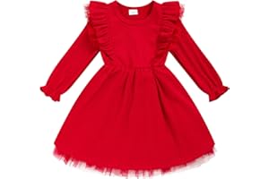 SINHOON Toddler Girl Dress Fall Ruffle Long Sleeve Baby Girl Solid Color Casual Dresses 2-6Y