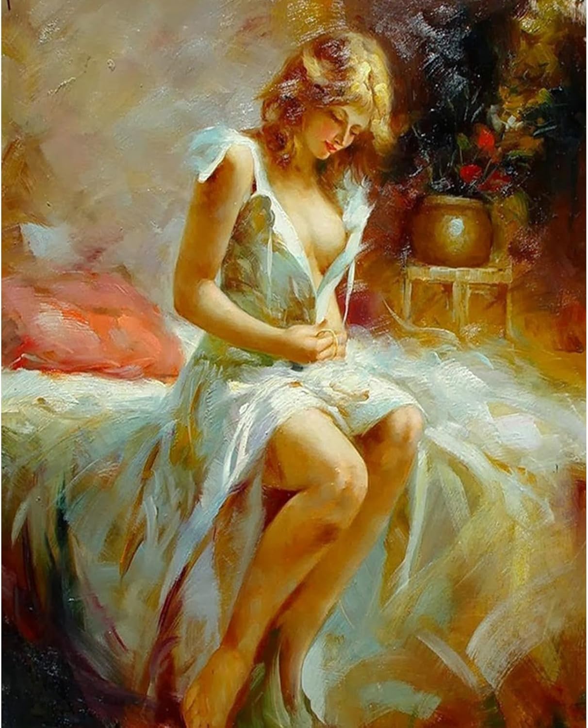 Paintings - Tucocoo Woman Paint by Number for Adults Beginner, DIY Digital Oil Painting Kits on Canvas with Brushes and Acrylic Pigment Beautiful Lady Hand Painted Style for Home Wall Decor 16x20inch (Frameless)