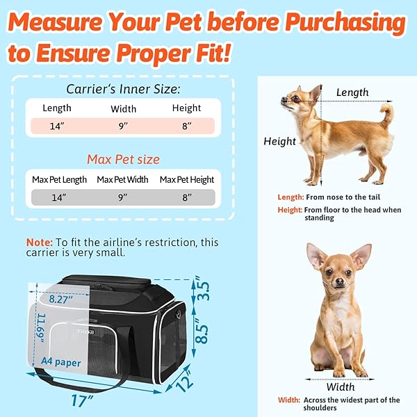 PETSKD TOP-EXPANDABLE PET CARRIER WITH WHEELS 17X12X8.5 INCHES JETBLUE ALLEGIANT SPIRIT AIRLINE APPROVED, SOFT-SIDED CARRIER FOR SMALL CAT DOG WITH LOCKING SAFETY ZIPPERS AND ANTI-SCRATCH MESH(BLACK)
